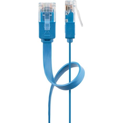 CAT 6 Flach-Patchkabel, U/UTP, blau, Kupferleiter (CU). Kabellänge 5 m