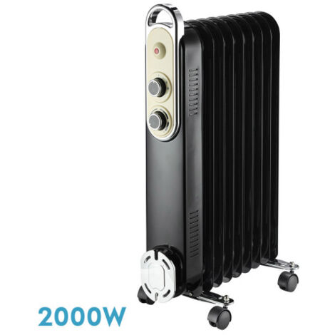 Ölradiator amarantus 2000w 9Elemente schwarz/beige 3Leistungen Anti-Kipp-Thermostat Sicherheitsregler Griff 62,5x40,5x24cm