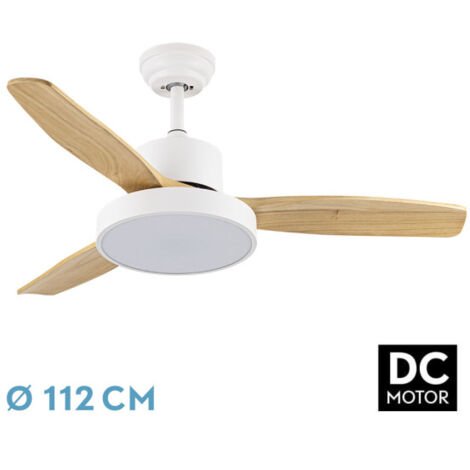 Abrila -Ventilator DC KAVALA White mit three Reversible Blades in Beech Colour 3 Temperatures 3 Lights with Timer and Remote Control Included Vintage Style