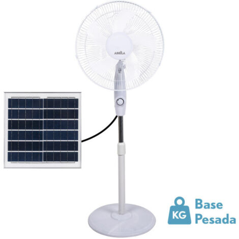 Abrila - Ventilator De Pie Solar Frontera Blanco 20w 3 Geschwindigkeiten 5 Flügel Feststehend & Rotierend Wiederaufladbar Lithium Batterie solar x43x38cm