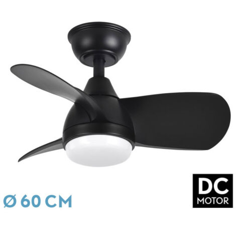FABRILAMP Lüfter Dc 24w Pirdo Schwarz 3 Flügel 60d 2400lm 6 Geschwindigkeiten 3000-4500-6000k/Quake, Speicher &amp Timer