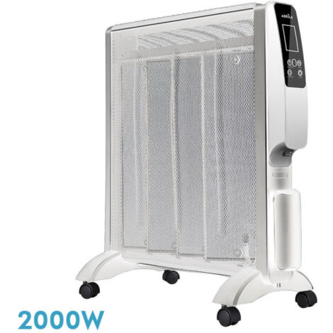 Mica Coat Heizkörper 2000 W 4 Elemente Weiß/Silber Fernbedienung 2 Leistungsstufen Anti-Kipp-Timer-Anzeige 61,5 x 56 x 26,5 cm