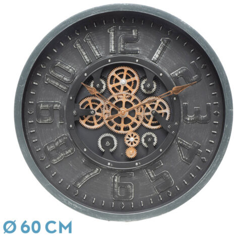 ALBOX Wanduhr schwarz 60x60x7 cm mit Zahnrädern mit Uhrwerk