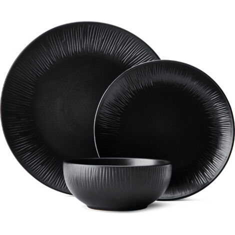 Mikasa Jardin Midnight - Geschirr de Keramik de 12 Stück für 4 Personen mit Esstellern, Beilagentellern und Schalen, schwarz, in Geschenkbox de und spülmaschinenfest.