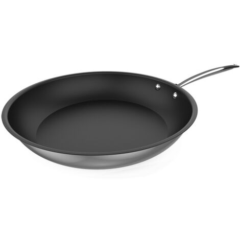 28-cm-Pfanne aus hochwertigem Edelstahl mit genietetem Edelstahlgriff. Besteht aus insgesamt 5 Schichten. (1/4)