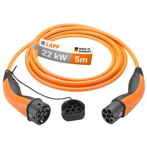 Ladekabel Typ 2, bis zu 22 kW, 5 m, orange, (5555934027) 32 A, 3-phasig, zum Laden von Hybrid- und Elektroautos mit Typ-2-Anschluss. Kabellänge 5 m