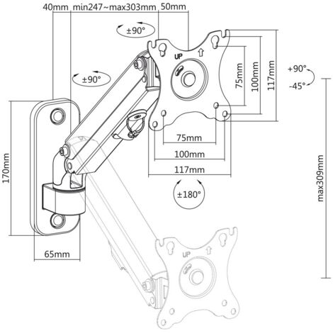 Supporto Monitor A Molla Gas Maclean MC-459 Per Tubo/Posto 28-60 Mm, Adatto A Schermi 17-27” Fino A 7 Kg