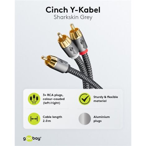 Goobay 50341 stereo RCA-kabel 20 m / 2x RCA-stekker naar 2x RCA-kabel/subwoofer kabel voor Blu-Ray-versterker HiFi Stereo/RCA-kabel 20 m/zwart