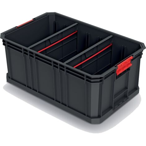 Werkzeugtransportbox de, modular mit separaten Wänden, Belastbarkeit de bis 50 kg, Kunststoff, stapelbar, schwarz, 520 x 329 x 210 mm