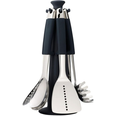 Elevate™ Steel Utensils Carousel Set, Joseph Joseph, Set de Küchenutensilien de, 6-teilig, Edelstahl, hitzebeständig, drehbarer Halter, Farbe Stahl (1/5)