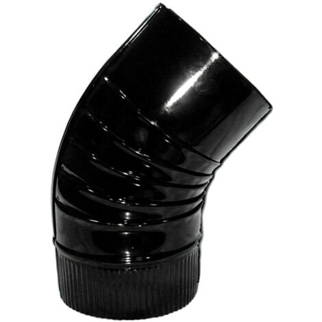 Schwarzes, vitrifiziertes Winkelrohr für Öfen 130 mm. 45°