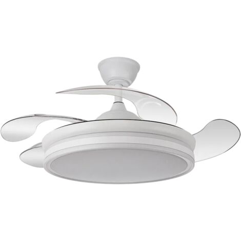 FABRILAMP - Deckenventilator mit Licht LED 59W LED 59W DC Modell BAYOMO BLANCO  4 einziehbare Flügel  3 Jalousien  6 Geschwindigkeiten  Control Fernbedienung  Timer  Geräuschloser Betrieb