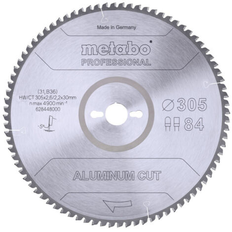 Metabo – Kreissägeblatt Aluminium 305x30mm – 628448000 – 84 Zähne FZ/TZ 5° negativ – Hochwertiges Hartmetall für präzise Schnitte (1/3)