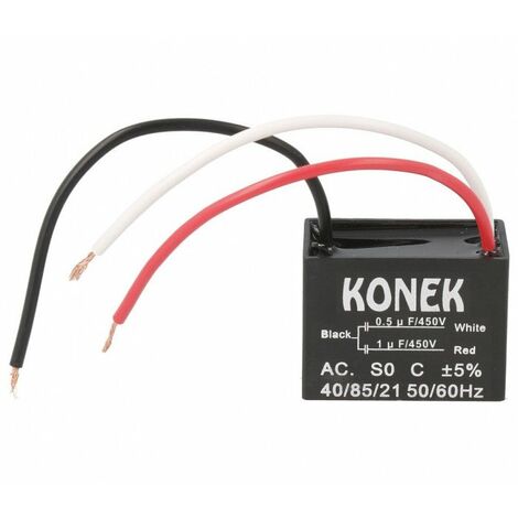 Motorkondensator 1uF+0,5uF 450Vac mit Drähten Befestigungsschraube M4