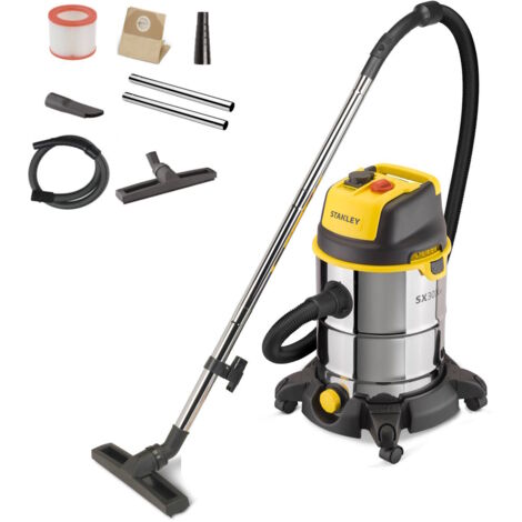 Stanley – Baustellsauger 30L Edelstahl – Hochleistungsfilter für Staub und Flüssigkeiten – 5m Kabel – 73,6 dB – 4 schwenkbare Räder (1/5)