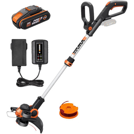 WORX WG163E.2 - Akku-Trimmer (20 V, 2,0 Ah, Powershare, 2-in-1 Trimmer und Rasentrimmer, 90° drehbarer Schneidkopf, Teleskopstiel) (1/6)