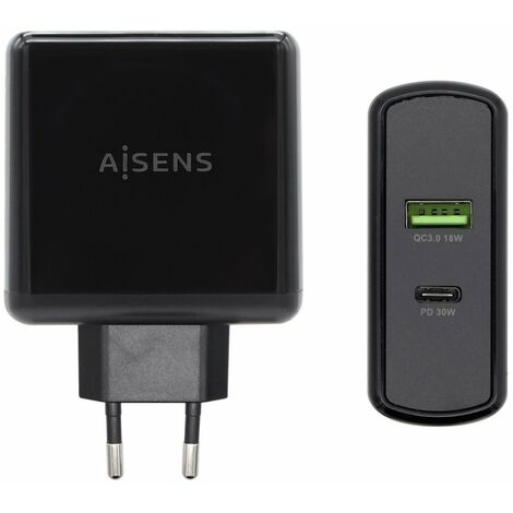 Ladegerät Usb-c Pd3.0 30w Usb-a Qc3.0 18w Schwarz Aisens Asch-2pd30qc-bk (1/2)