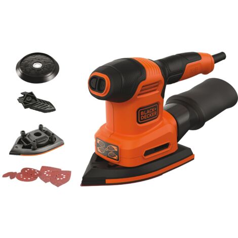 BLACK+DECKER BEW200, 4-in-1-Schleifer, Rotorbitalmaus 200 W, inkl. 6 Schleifblätter, 2 Schleifplatten und Detailaufsatz, Cranberry (1/5)