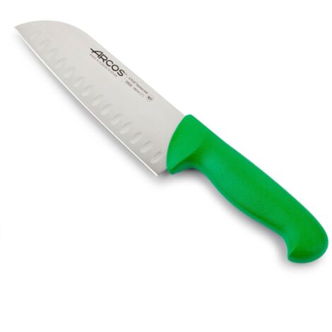 Santokumesser Arcos 2900- Prof 290621 mit Nitrumtaschen aus Edelstahl und ergonomischem grünen Polypropylen mango mit 18 cm Klinge, Vitrine.
