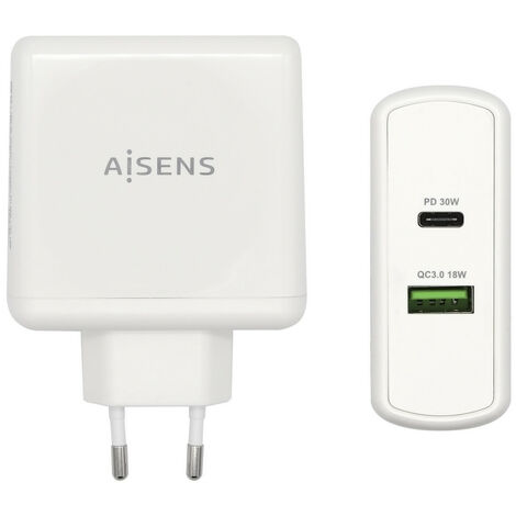 Ladegerät Usb-c Pd3.0 30w Usb-a Qc3.0 18w White Aisens Asch-2pd30qc-w (1/2)