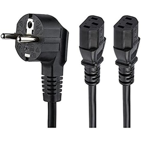 StarTech.com Kabel de 2m de Computer Y-Power, 18AWG, EU Schuko auf 2x C13, 10A 250V, Cable de Power de AC de Spare, für Drucker, für Monitor, UL (1/4)