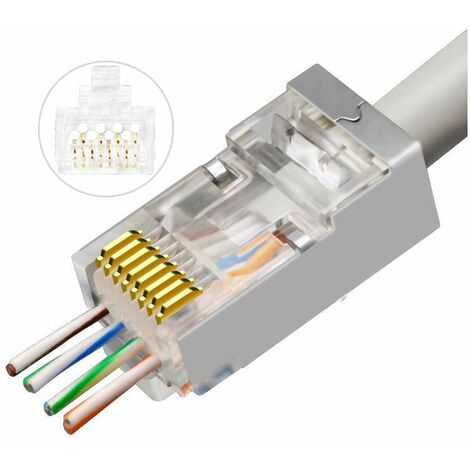 Kwmobile 10x Spina Cavo Di Rete - Connettore Per RJ45 Cat 6A In Metallo - Plug Di Rete Schermato RJ 45 Cat6A Serracavo 8 Conduttori - 10 Pezzi Argento - Foto 2
