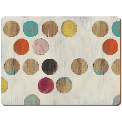 CREATIVE TOPS Set de 4 Tischsets Rückseite de Kork, Retro-Design de Polka Dots, Großformat, Holz, Mehrfarbig, 0,5 x 29 x 40 cm, 4