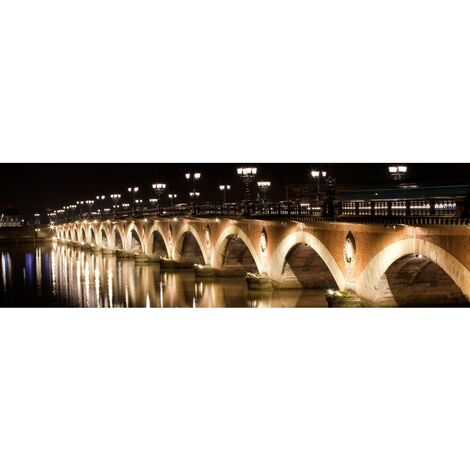 Tableau sur toile pont de pierre nuit 45x135 cm - Impression sur Toile Murale Décorative - Image imprimée en HD sur Toile - Toile sur Châssis en Bois FSC - Fabriqué en France (1/4)