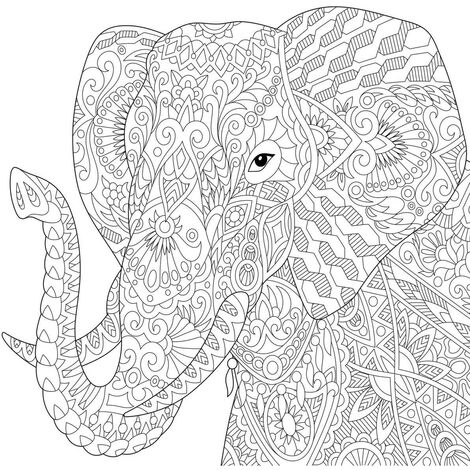 Tableau sur toile éléphant à colorier 30x30 cm - Impression sur Toile Murale Décorative - Image imprimée en HD sur Toile - Toile sur Châssis en Bois FSC - Fabriqué en France (1/5)