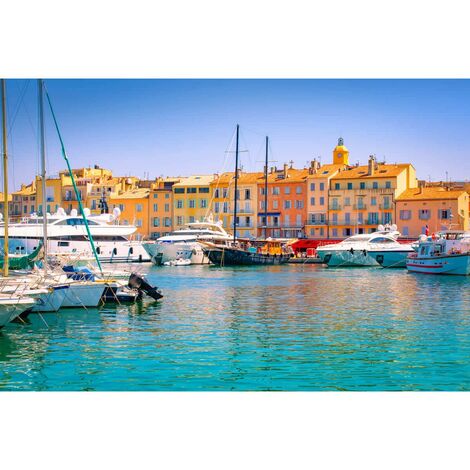 Tableau sur verre synthétique port de Saint-Tropez 65x97 cm - Impression sur Verre synthétique - Image HD imprimée sur Verre synthétique - Tableau mural décoratif - Fabriqué en France (1/5)