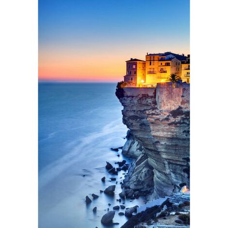 Tableau sur toile Bonifacio de nuit 45x65 cm - Impression sur Toile Murale Décorative - Image imprimée en HD sur Toile - Toile sur Châssis en Bois FSC - Fabriqué en France (1/5)