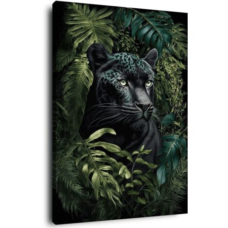 Tableau sur toile panthère noire 65x97 cm - Impression sur Toile Murale Décorative - Image imprimée en HD sur Toile - Toile sur Châssis en Bois FSC - Fabriqué en France