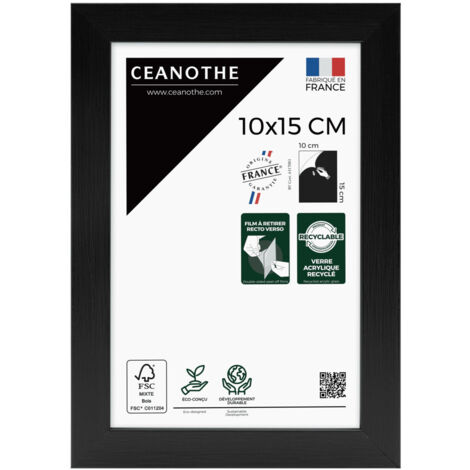 Cadre Photo Noir 10x15 cm et 15x10 cm - Convient au A6 et Carte Postale – Baguette fine et minimaliste - Cadre Photo Wild en Résine recyclée, Fabriqué en France - Verre acrylique Incassable
