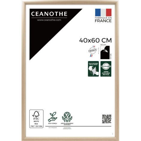 Cadre photo en bois clair naturel 40x60 cm – Verre acrylique incassable – Compatible passe-partout – 100% recyclable – Ceanothe