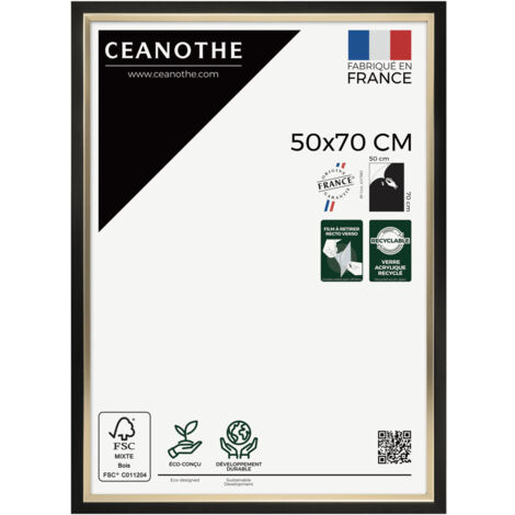 Cadre Photo Noir et Doré - Cadre pour Photo 50x70 cm et 70x50 cm convient au A2 et Affiche Poster – Fabriqué en France – Cadre Photo Actual Noir Doré - Verre acrylique Incassable