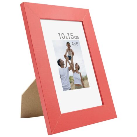 Cadre Photo Bois 10x15 cm - Couleur Bois Rouge - Bois reconstitué - Cadre pour photo 10x15 cm - Baguettes larges et plates - Marque Française – Cadre Photo Optimo Rouge 15x10 cm