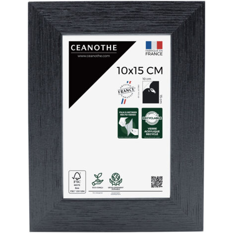 Cadre Photo Noir 10x15 cm et 15x10 cm - Cadre Photo Bois FSC - Convient au Format A6 et Carte Postale – Fabriqué en France – Cadre Photo Karma Noir - Verre acrylique Incassable (1/5)