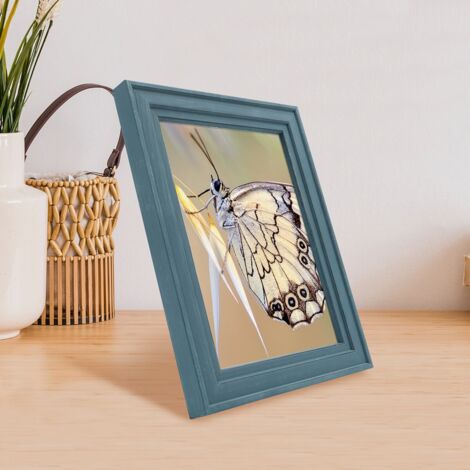 Cadre Photo Bleu 13x18 cm – Cadre en Bois Massif Naturel Bleu - Cadre pour Photo 13x18 cm convient au A6 et Carte Postale  – Marque Française – Cadre Photo Belle-île Bleu 13x18 cm