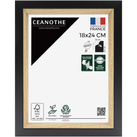 Cadre Photo Noir et Bois - Cadre pour Photo 18x24 cm et 24x18 cm convient au A5 – Fabriqué en France – Cadre Photo Actual Noir Bois - Verre acrylique Incassable (1/5)