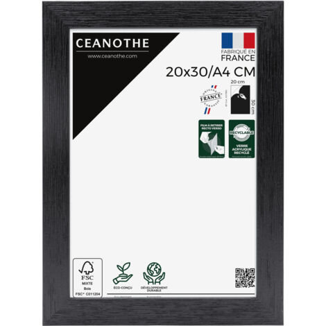 Cadre Photo Noir 20x30 cm et 30x20 cm - Cadre Photo Bois FSC - Convient au Format A4 – Fabriqué en France – Cadre Photo Karma Noir - Verre acrylique Incassable (1/5)