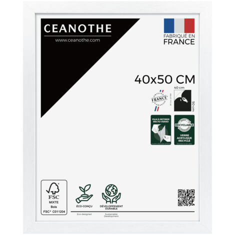 Cadre Photo Blanc 40x50 cm et 50x40 cm - Cadre Photo Bois FSC - Convient au Format A3 – Fabriqué en France – Cadre Photo Karma Blanc - Verre acrylique Incassable (1/5)