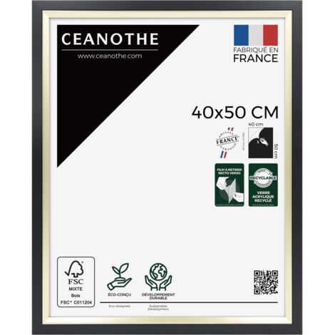 Cadre Photo Noir et Doré - Cadre pour Photo 40x50 cm et 50x40 cm convient au A3 – Fabriqué en France – Cadre Photo Actual Noir Doré - Verre acrylique Incassable (1/5)