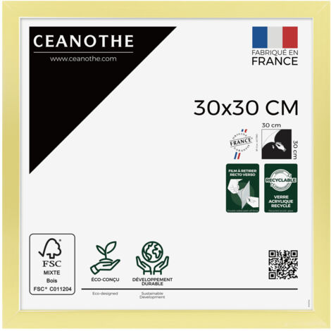 Cadre Photo Doré 30X30 cm et 30X30 cm - Convient au A4 – Fabriqué en France - Cadre Precious Doré 30X30 cm - Cadre photo en Résine recyclée - Verre acrylique Incassable (1/5)