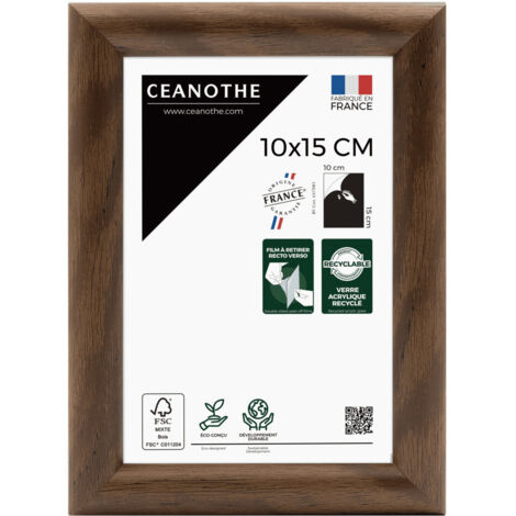 Cadre Photo Brun 10x15 cm et 15x10 cm - Convient au A6 et Carte Postale – Baguettes arrondies – Cadre Photo Shelter en Résine recyclée - Fabriqué en France - Verre acrylique Incassable (1/5)