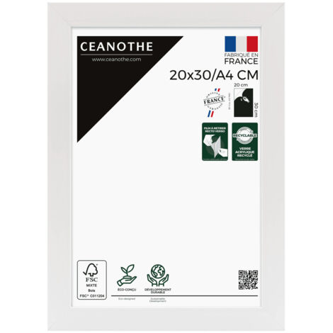 Cadre Photo Blanc 20x30 cm/A4 et 30x20 cm - Convient au A4 – Cadre pour Photo 20x30 cm/A4, Affiche ou Poster - Cadre Photo Eternel Blanc 20x30 cm/A4 - Fabriqué en France - Verre acrylique Incassable (1/5)