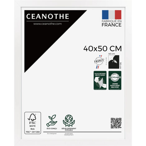 Cadre Photo Blanc 40x50 cm et 50x40 cm - Convient au A3 – Cadre pour Photo 40x50 cm, Affiche ou Poster - Cadre Photo Eternel Blanc 40x50 cm - Fabriqué en France - Verre acrylique Incassable (1/5)