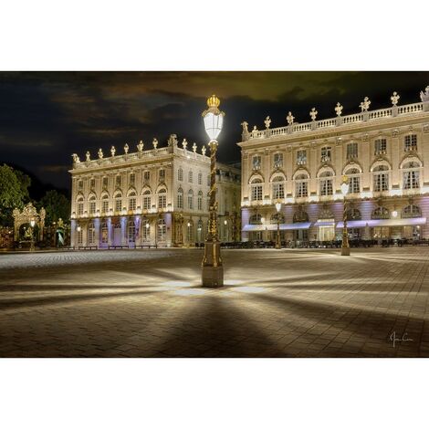 Tableau sur toile place Stanislas de nuit 45x65 cm - Impression sur Toile Murale Décorative - Image imprimée en HD sur Toile - Toile sur Châssis en Bois FSC - Fabriqué en France (1/4)