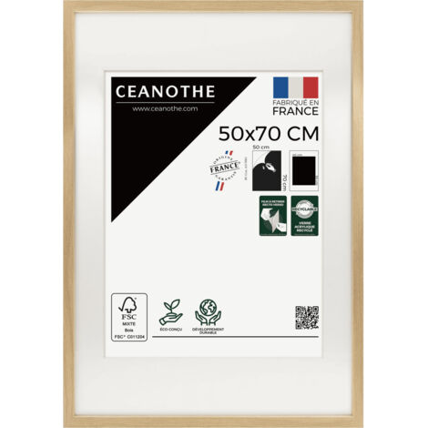 Cadre Photo Bois Naturel 50x70 cm et 70x50 cm, passe-partout intégré – Convient au A2 et Affiche Poster - Effet caisse – Cadre Photo Milan en Résine Recyclée - Fabriqué en France - Verre acrylique Inc