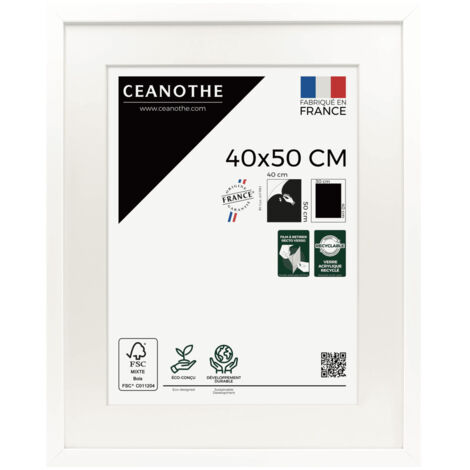 Cadre Photo Blanc 40x50 cm et 50x40 cm, passe-partout intégré – Convient au A3 - Effet caisse – Cadre Photo Milan en Résine Recyclée - Fabriqué en France - Verre acrylique Incassable (1/5)