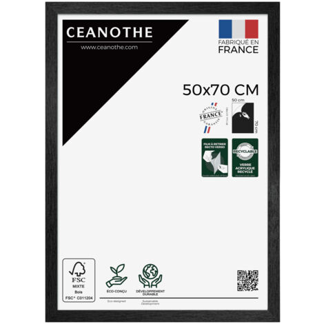 Cadre Photo Noir 50x70 cm et 70x50 cm - Cadre Photo Bois FSC - Convient au Format A2 et Affiche Poster – Fabriqué en France – Cadre Photo Karma Noir - Verre acrylique Incassable (1/5)